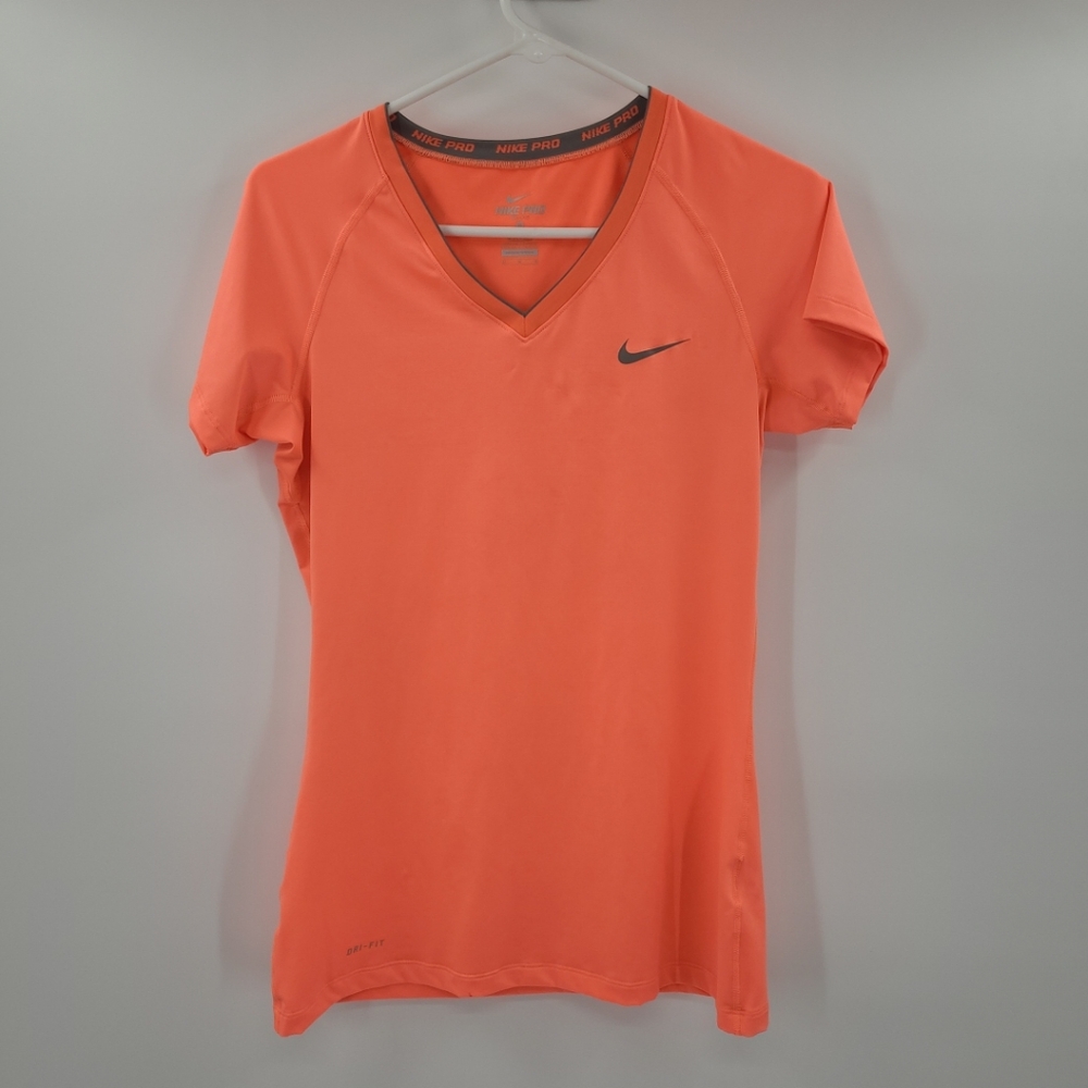Nike Coral Orange V-Neck Short Sleeve Athletic Tee